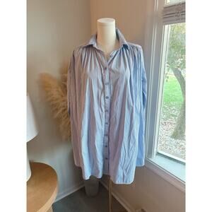 MIssguided Blue Pinstripe Oversized Boyfriend Button Up Shirt Size 2